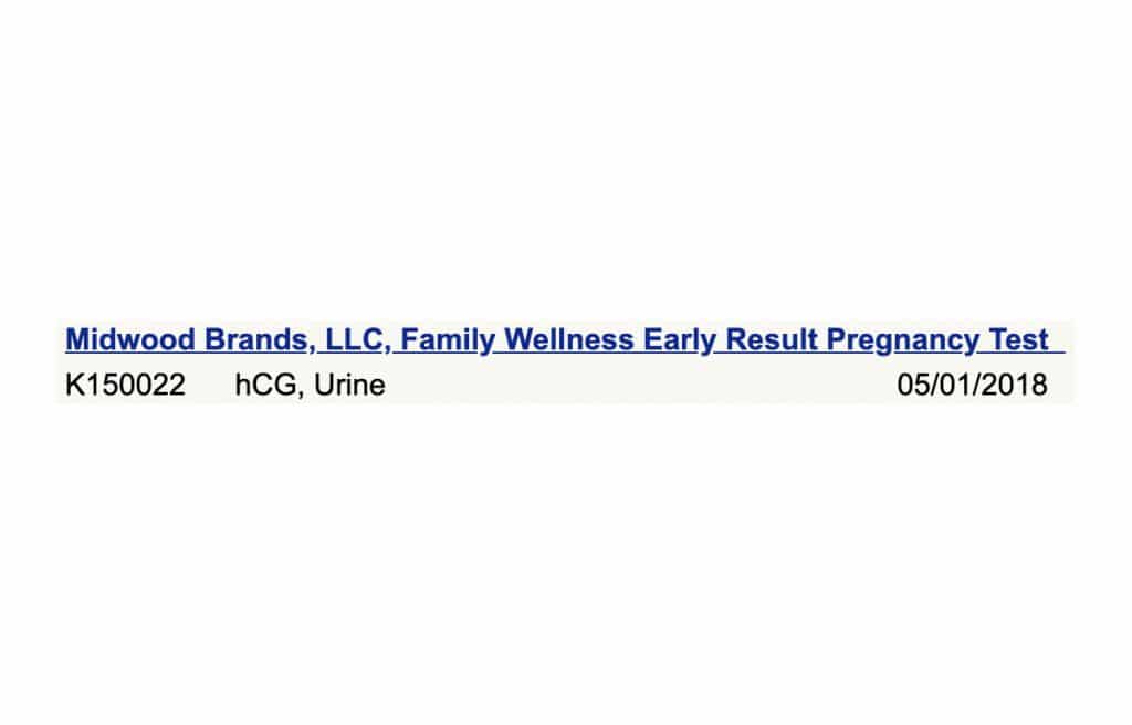 Midwood Brands, LLC, Family Wellness Early Result Pregnancy Test.