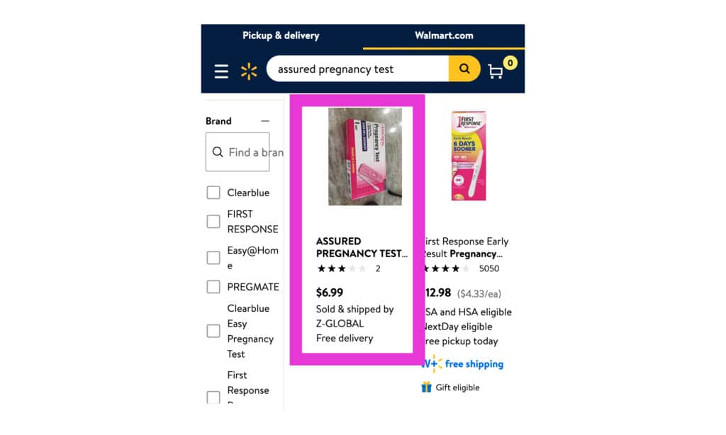 You can buy Dollar General's Assured Pregnancy Test via a third-party seller on Walmart.com.