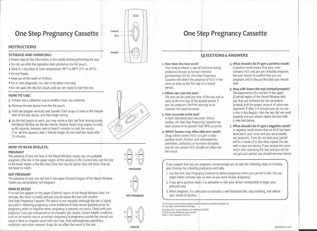 Dollar General Pregnancy Test instructions.