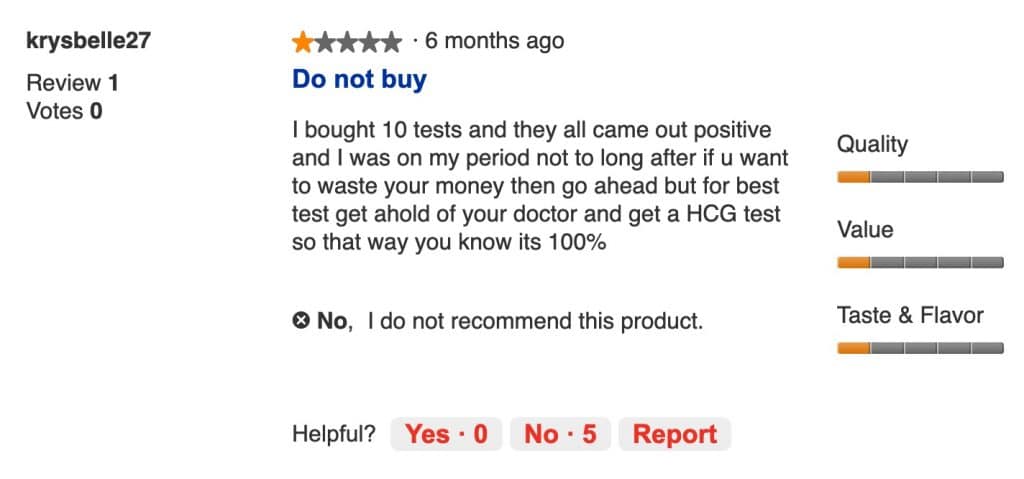 A negative review for Family Dollar Pregnancy Test single pack.