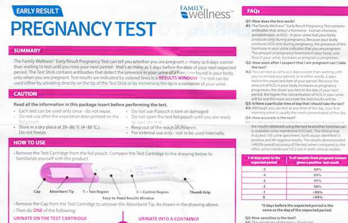 Family Wellness Pregnancy Test directions