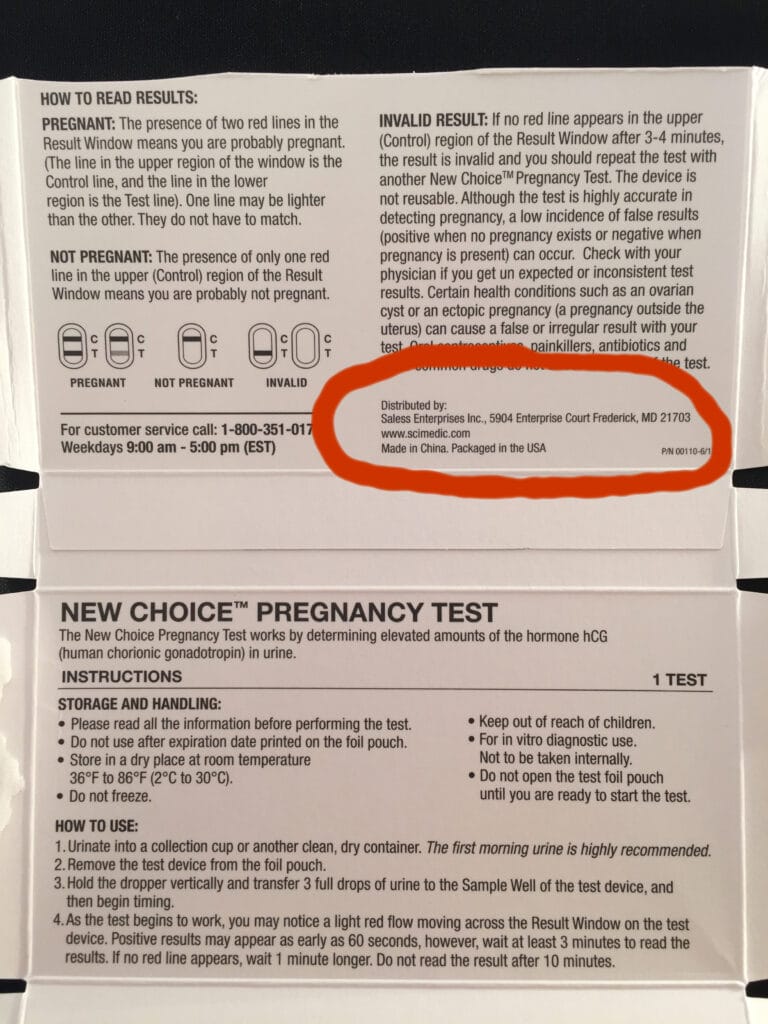 Saless Enterprises distributes the New Choice Pregnancy Test cassette.