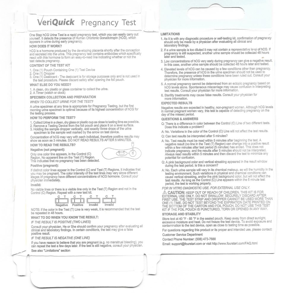 VeriQuick Pregnancy Test Directions